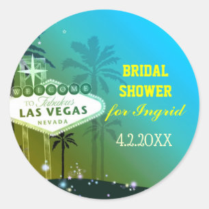 Cyan Blue Las Vegas Bridal Shower Classic Round Sticker