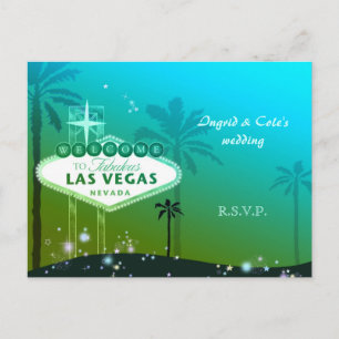Cyan Blue Las Vegas Wedding RSVP Invitation Postcard