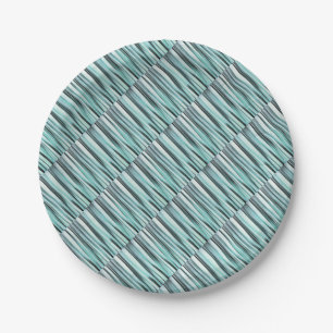 Cyan Blue Ocean Stripey Lines Pattern Paper Plate