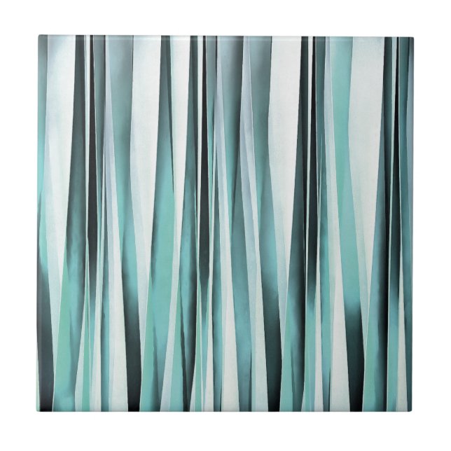 Cyan Blue Ocean Stripey Lines Pattern Tile (Front)