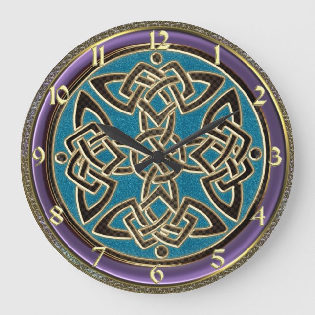 Cyan Blue, Purple and Gold Celtic Knot Clock (Front)