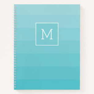 Cyan Blue Shades Horizontal Stripes Monogram Notebook