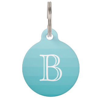 Cyan Blue Shades Monogram Initial Pet Tag
