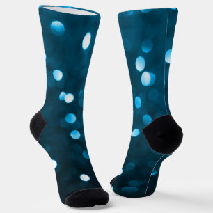 Cyan Blue Sparkly Bokeh Abstract Socks