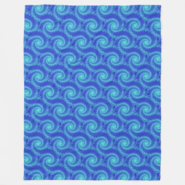 Cyan Blue Spiral Fractal Pattern Fleece Blanket (Front)