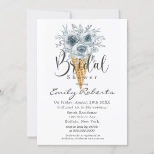Cyan Blue Tan Peony Ice Cream Cone Bridal Shower I Invitation