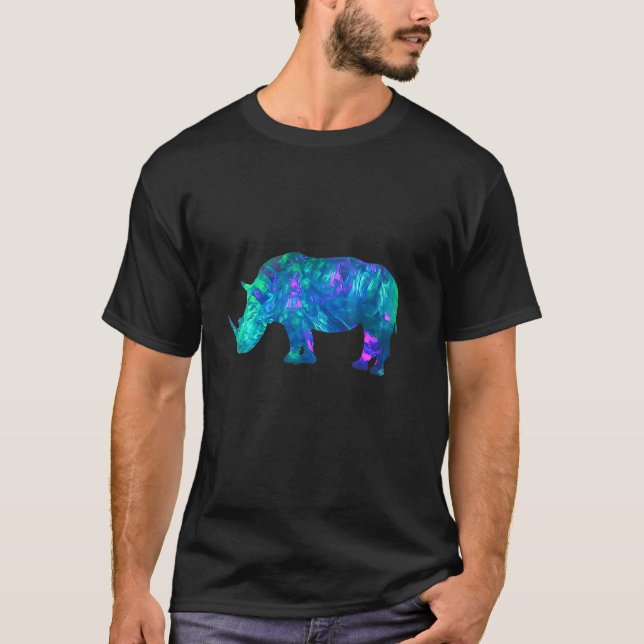 Cyan Blue Violet teal Rhino For Animals T-Shirt (Front)