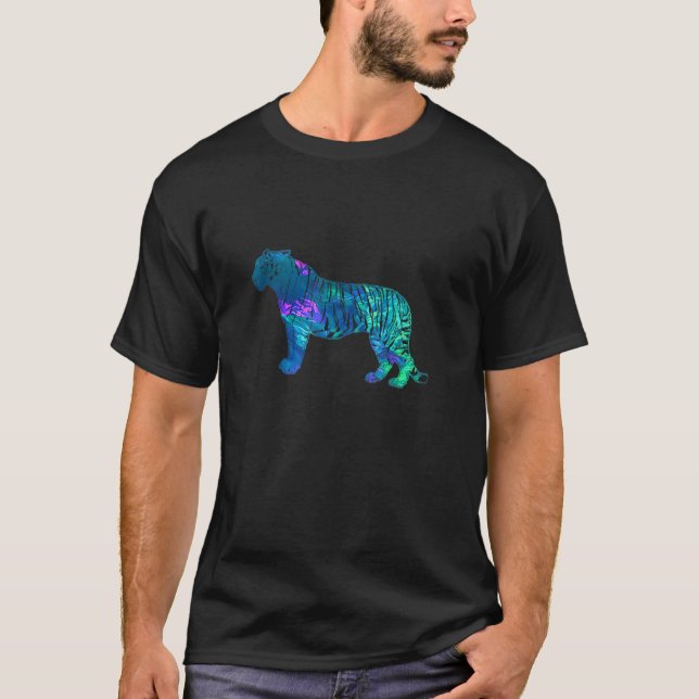 Cyan Blue Violet teal Tiger For Animals Lover  T-Shirt (Front)