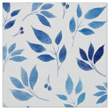 Cyan-Blue watercolor-leaves poplin-polyester-
