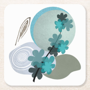 Cyan Boho Square Paper Coaster