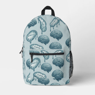 Cyan Brains and Melting Clocks on High Contrast Printed Backpack