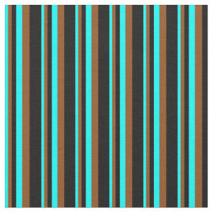 Cyan, Brown, and Black Stripes Pattern Fabric