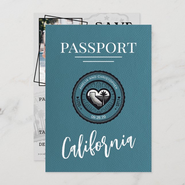Cyan California Passport Save The Date (Front/Back)