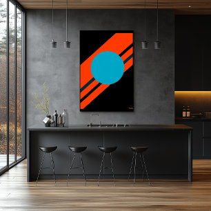 Cyan Circle with Orange Diagonal Bauhaus Design Poster