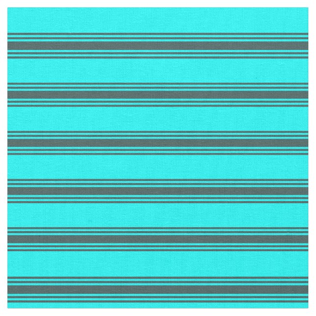Cyan & Dark Slate Grey Lines/Stripes Pattern Fabric (Close Up)