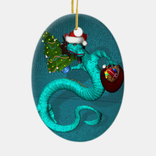 Cyan Dragon Ceramic Tree Decoration
