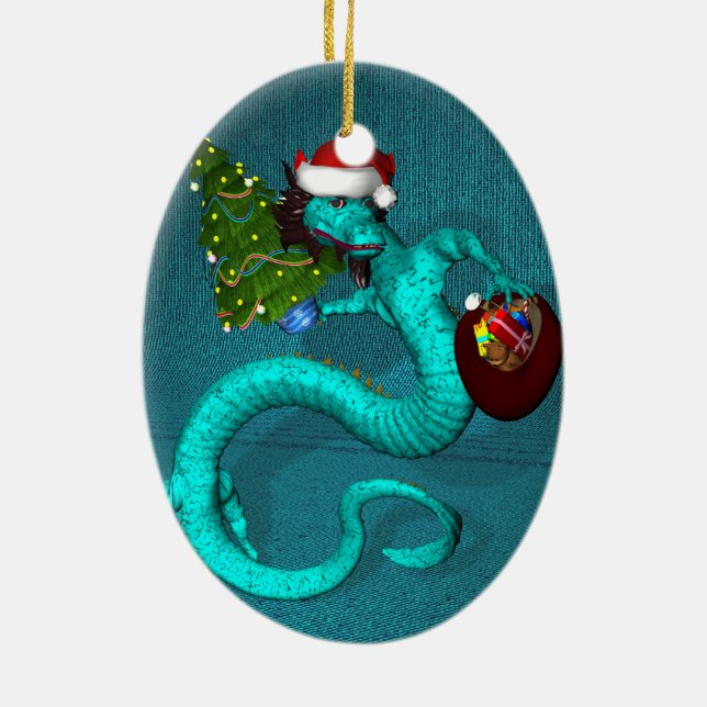 Cyan Dragon Ceramic Tree Decoration (Back)