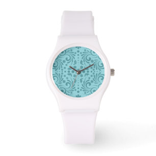 Cyan Flower Swirls Watch