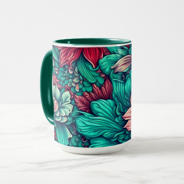 Cyan flowers Surreal Blossoms  Mug (Front Left)