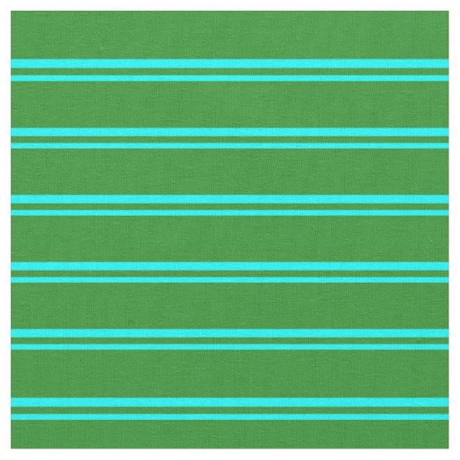 Cyan & Forest Green Striped Pattern Fabric (Close Up)