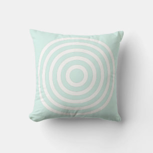 Cyan Green Pastel & White Concentric Circles Cushion