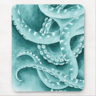 Cyan Green tentacles monochrome Mouse Mat