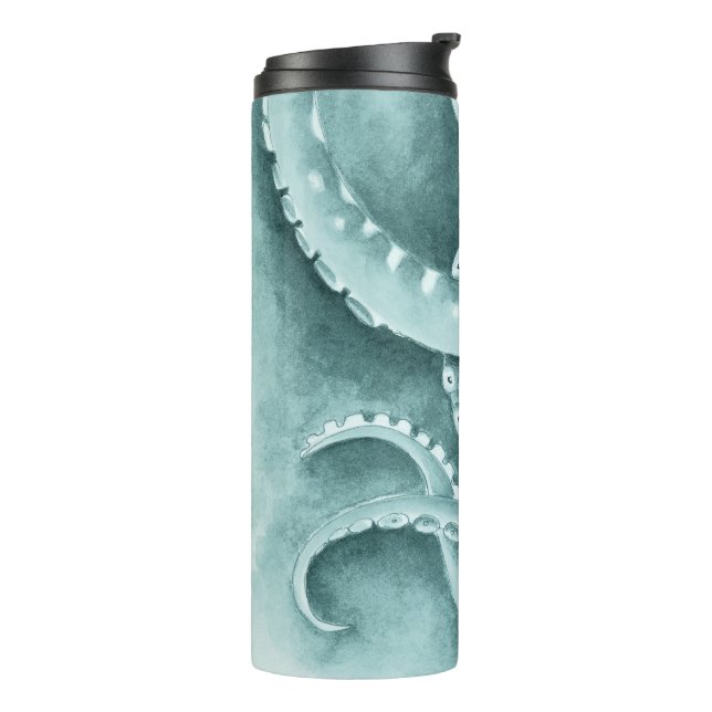 Cyan Green tentacles monochrome Thermal Tumbler (Rotated Left)