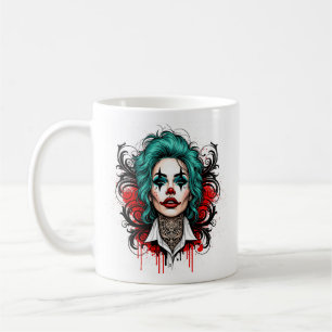 Cyan Haired Clown Queen - Spooky Chic Design Coffee Mug