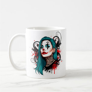 Cyan Haired Clown Queen - Spooky Chic Design Coffee Mug