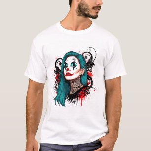 Cyan Haired Clown Queen - Spooky Chic Graphic T-Shirt
