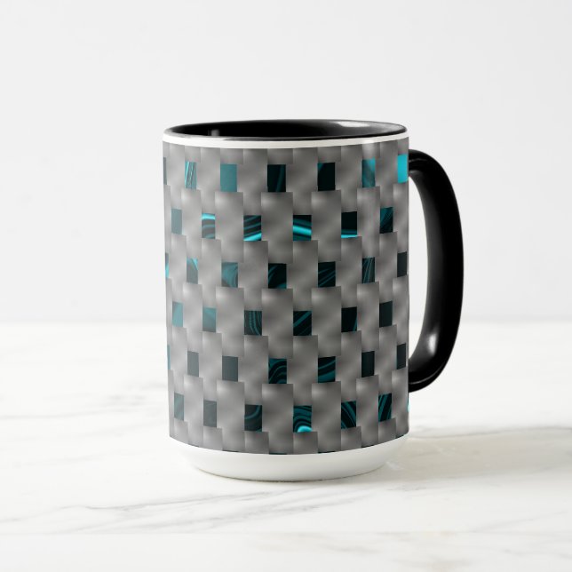 Cyan image under grey plates, rectangle shapes mug (Front Right)