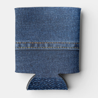 Cyan jeans jacket: texture design. can cooler