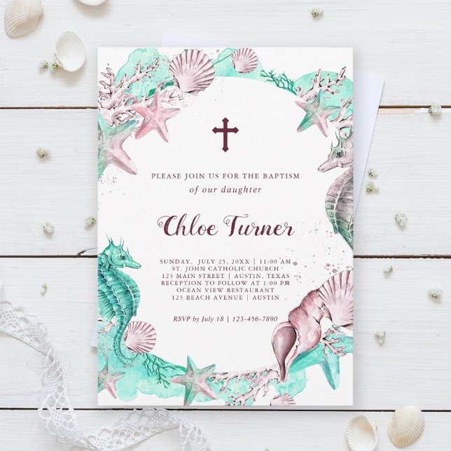 Cyan & Lavender Under the Sea Baptism Invitation (Creator Uploaded)