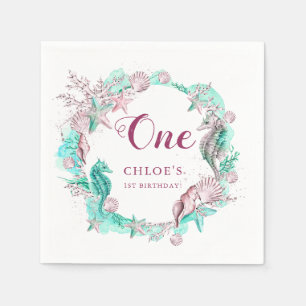 Cyan & Lavender Under the Sea Birthday Napkin