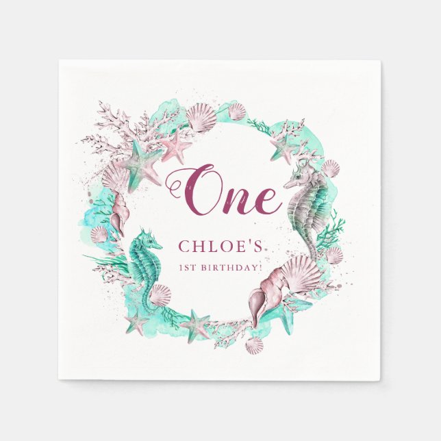 Cyan & Lavender Under the Sea Birthday Napkin (Front)