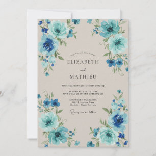 Cyan Leafy Sand Wedding Invitation