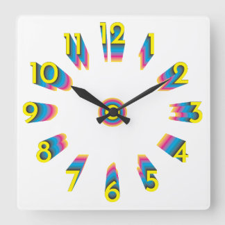 cyan magenta yellow black gradient swatches square wall clock