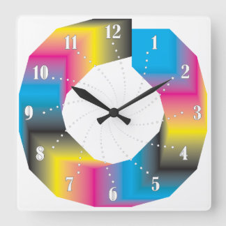 cyan magenta yellow black gradient swatches square wall clock