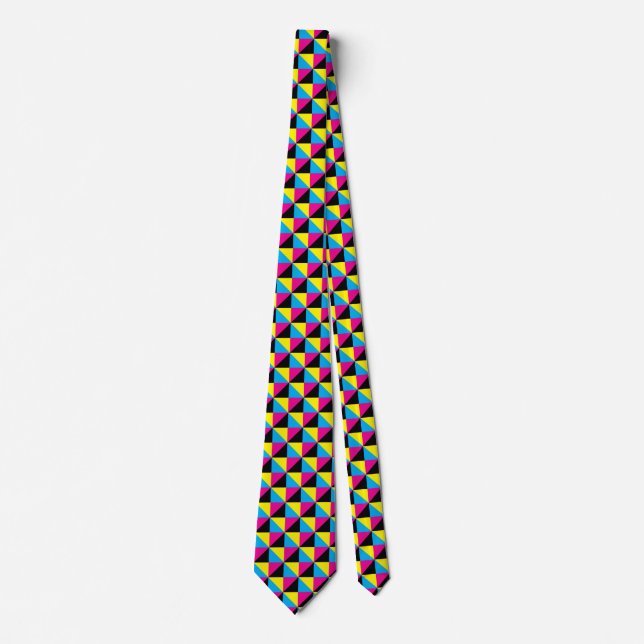 cyan, magenta, yellow, black triangle game tie (Front)