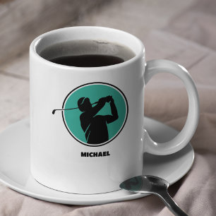 Cyan Mens Golf Silhouette Coffee Mug