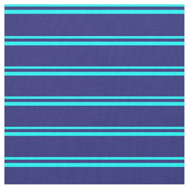 Cyan & Midnight Blue Coloured Lines Pattern Fabric (Close Up)