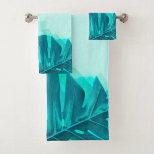 Cyan Monstera Tropical Water Beach House Bath Towe Towel Set
