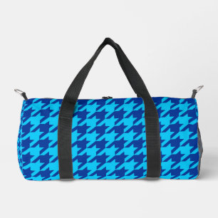 Cyan Navy Blue Houndstooth Plaid Duffle Bag