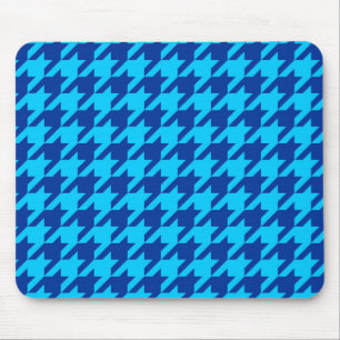 Cyan Navy Blue Houndstooth Plaid Mouse Mat