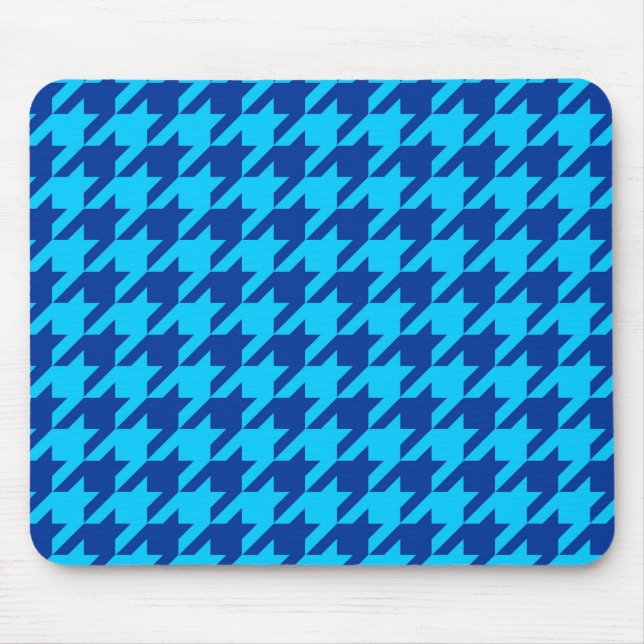 Cyan Navy Blue Houndstooth Plaid  Mouse Mat (Front)