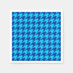 Cyan Navy Blue Houndstooth Plaid Napkin