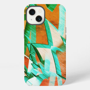 Cyan or blue streaks over rustic reddish orange iPhone 13 case