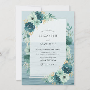 Cyan Painted Leaf Wedding Invitation