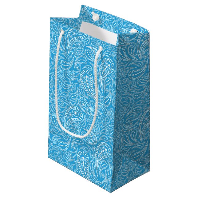 Cyan paisley pattern small gift bag (Front Angled)