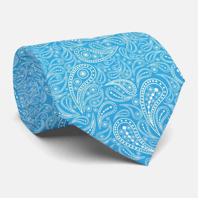Cyan paisley pattern tie (Rolled)